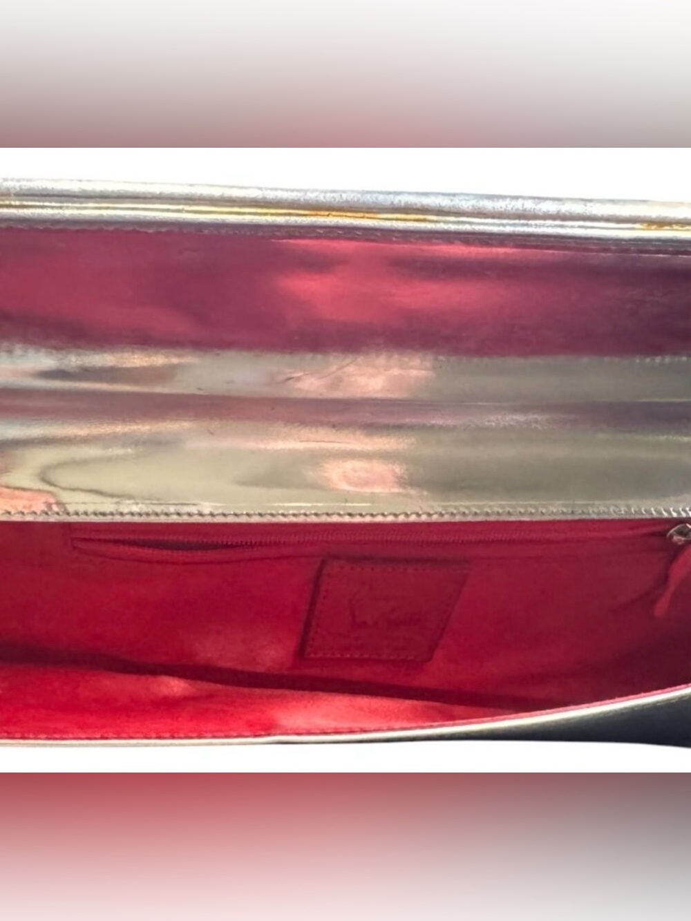Christian Louboutin Metallic Silver Abstract Graphic Print Leather Clutch EUC - Picture 9 of 10